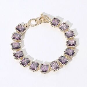 14KGP Amethyst Cut Stone Bracelet w/Gold Setting Toggle Closure